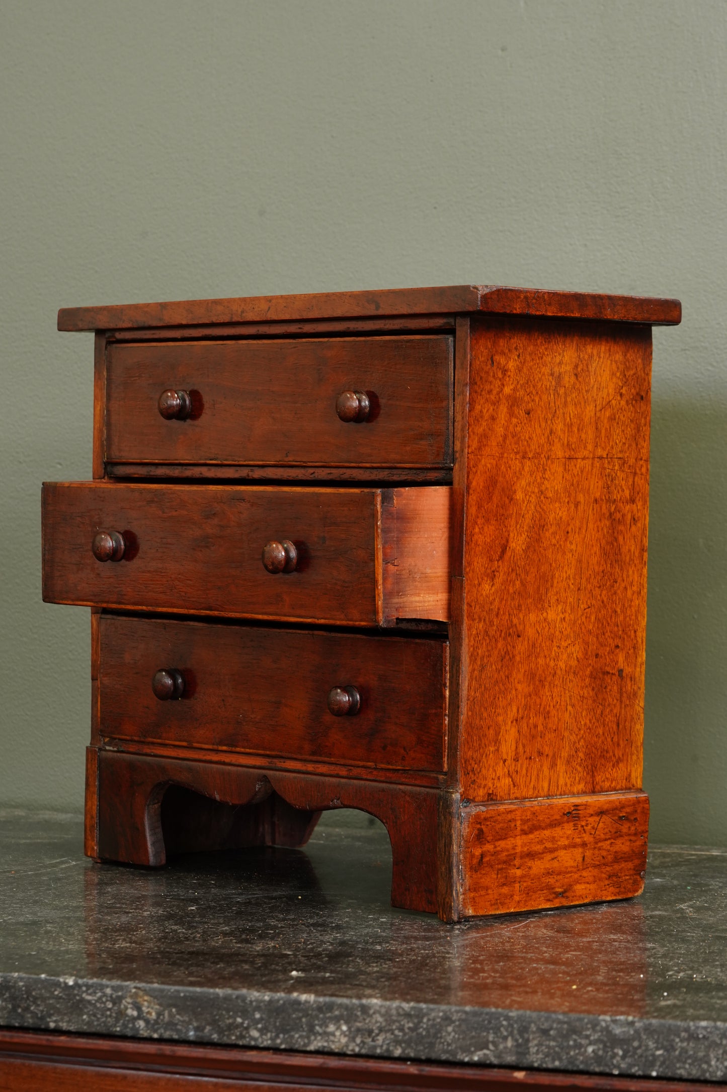 Antique English Mahogany Miniature Chest of Drawers, Circa 1830-1860