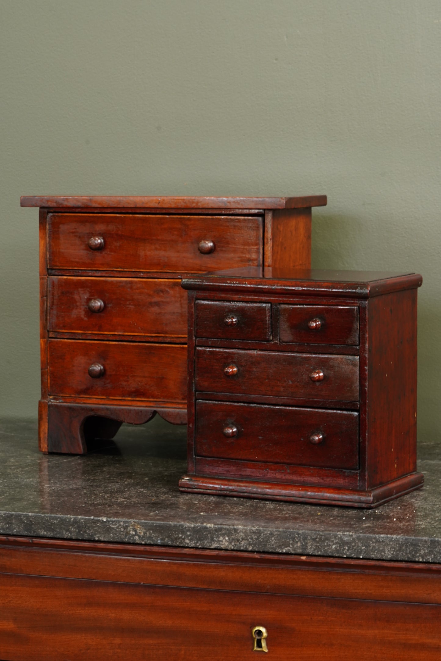 Antique English Miniature Mahogany Chest of Drawers, Ca. 1870