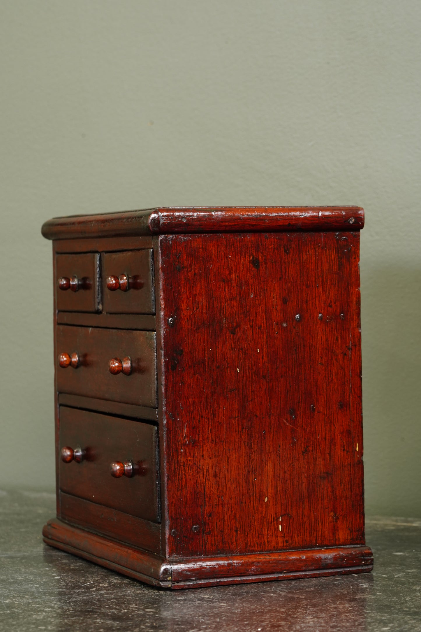 Antique English Miniature Mahogany Chest of Drawers, Ca. 1870