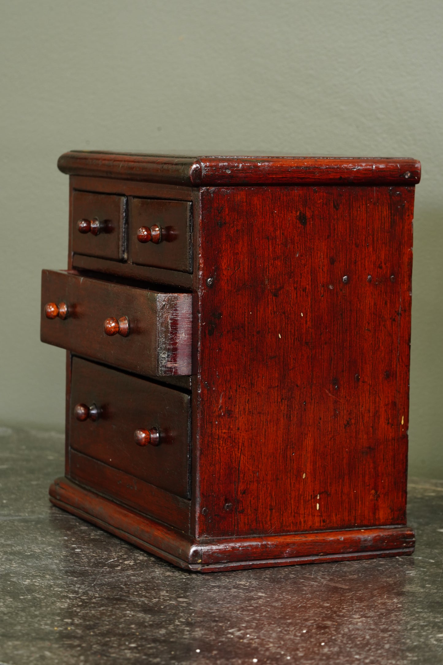 Antique English Miniature Mahogany Chest of Drawers, Ca. 1870