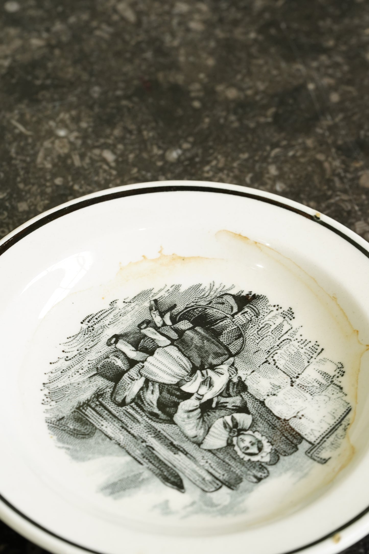 Victorian Black Transferware Butter Pats, Set of 2, Circa 1870