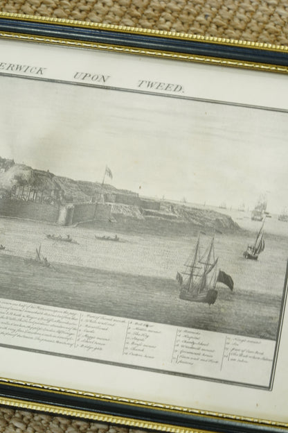 Antique Engraving South Prospect of Berwick Upon Tweed, 1745