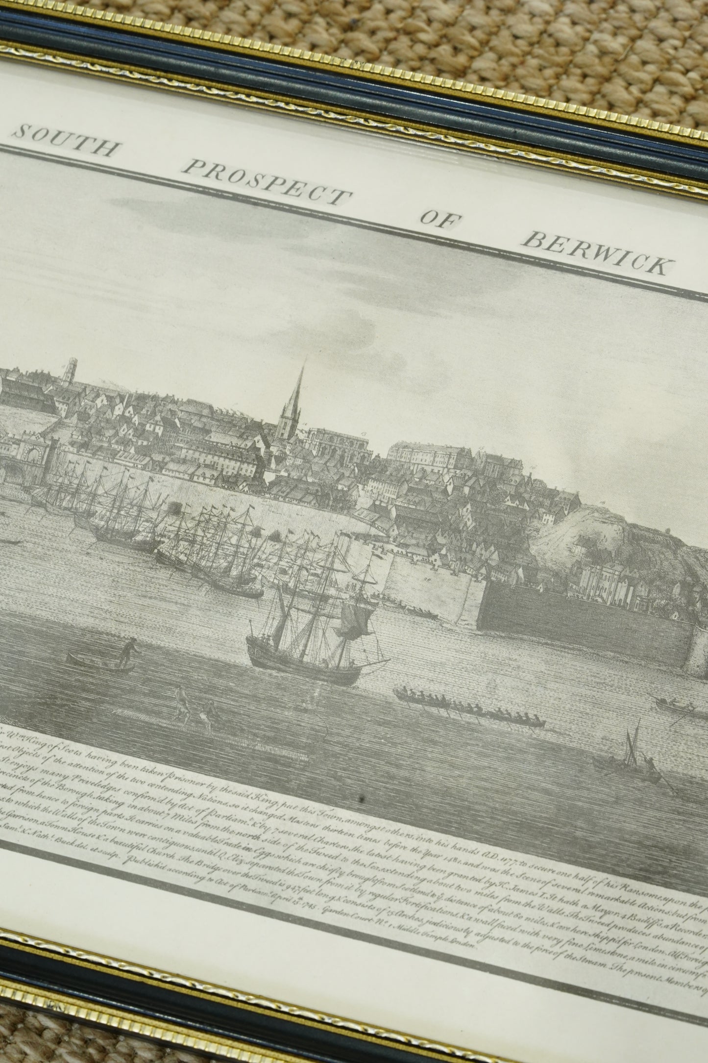 Antique Engraving South Prospect of Berwick Upon Tweed, 1745