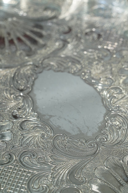 Sheffield Silverplate Gallery Tray, Engraved Rococo, Mid-20th Century