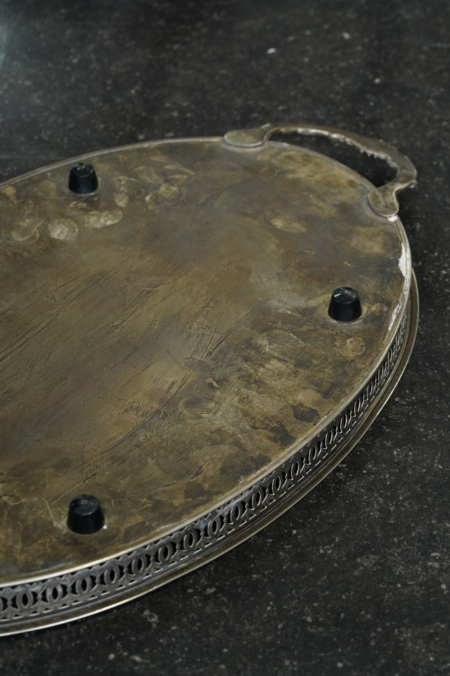 Vintage English Oval Silver Plate Gallery Tray with Shell Handles