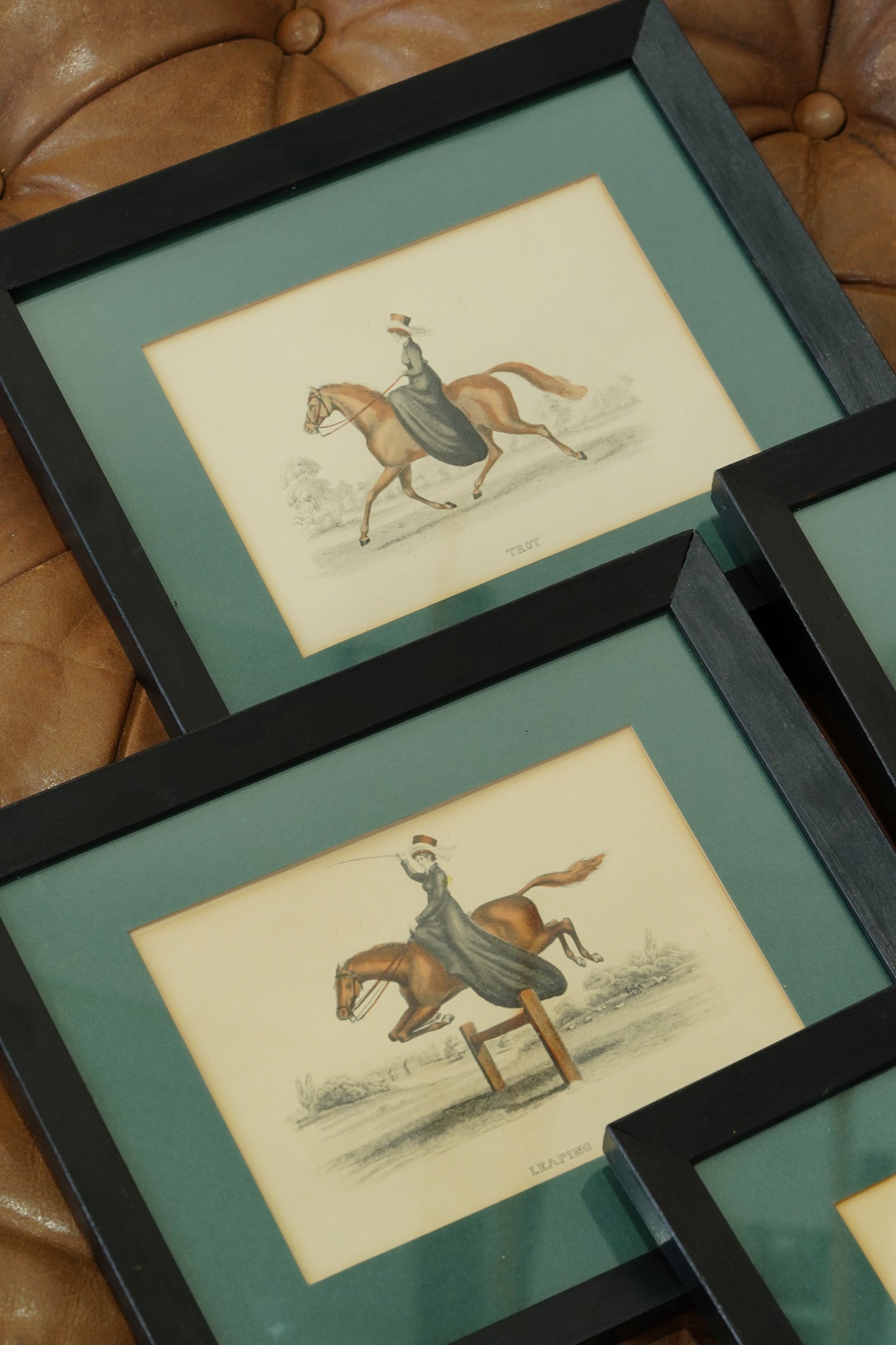 Set of Four - Antique English Equestrian Engravings, Hand-Coloured Horsemanship