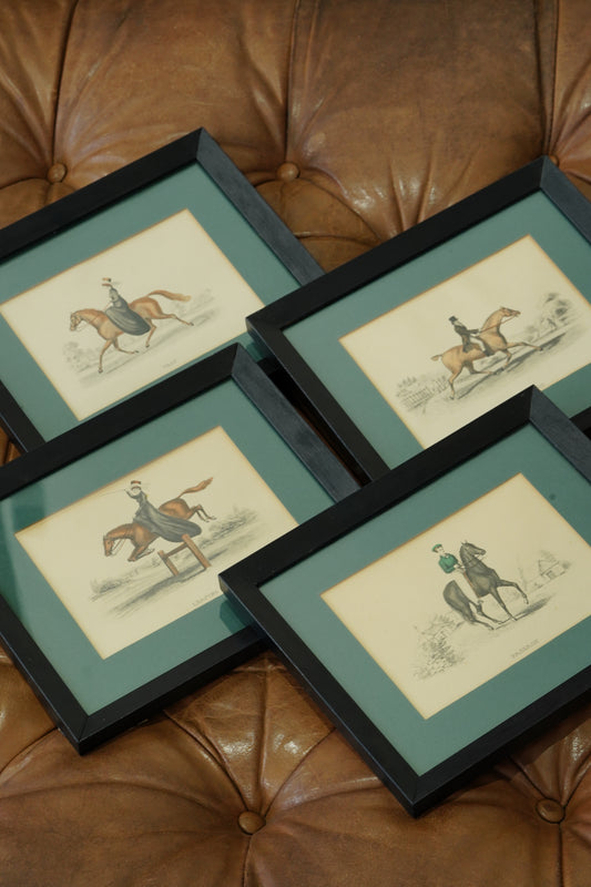 Set of Four - Antique English Equestrian Engravings, Hand-Coloured Horsemanship