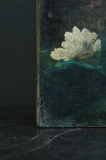 Antique Continental Still Life Classical Bust with Chrysanthemums Oil Painting