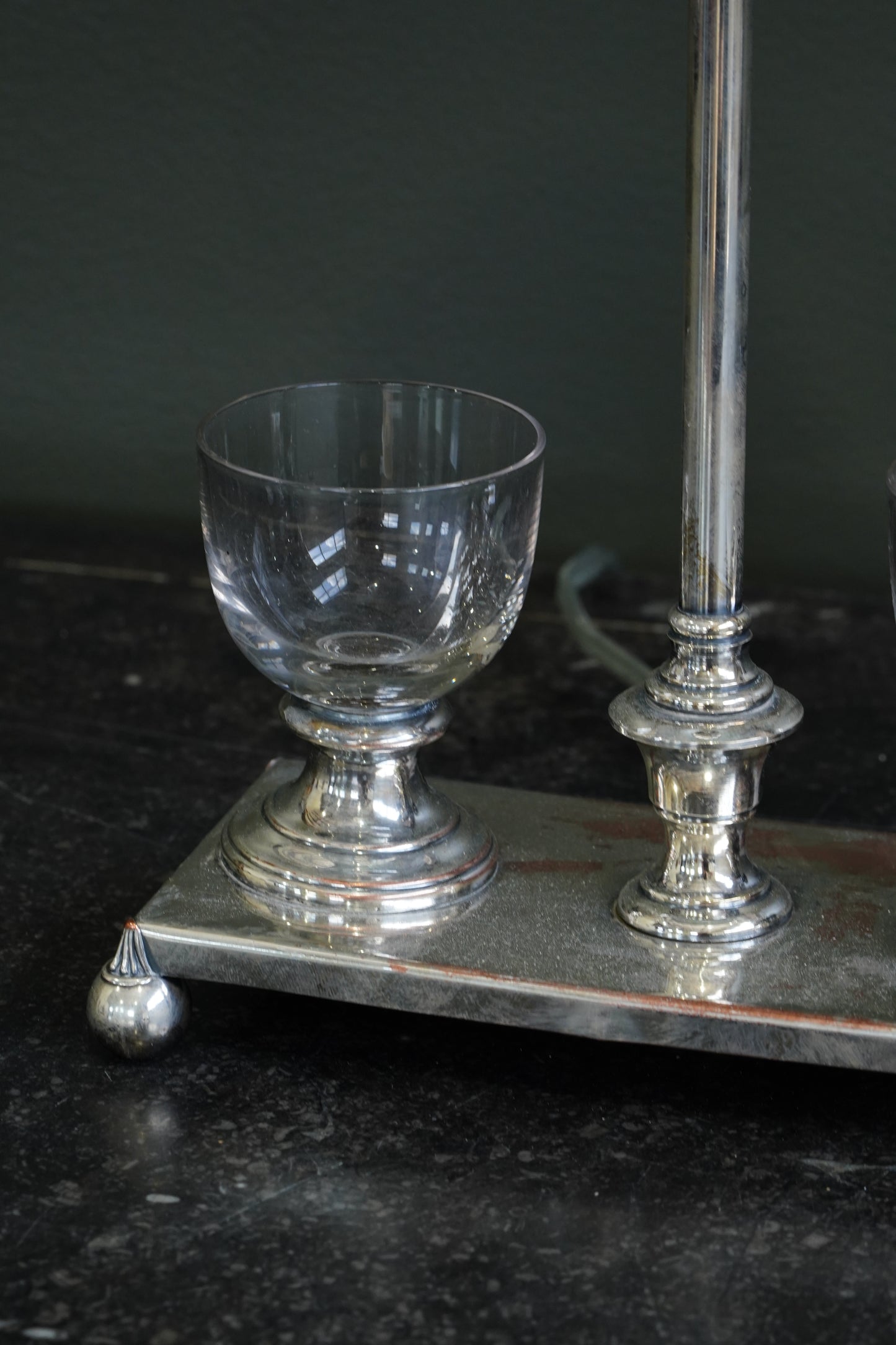 Antique English Silver Plate Inkstand Table Lamp