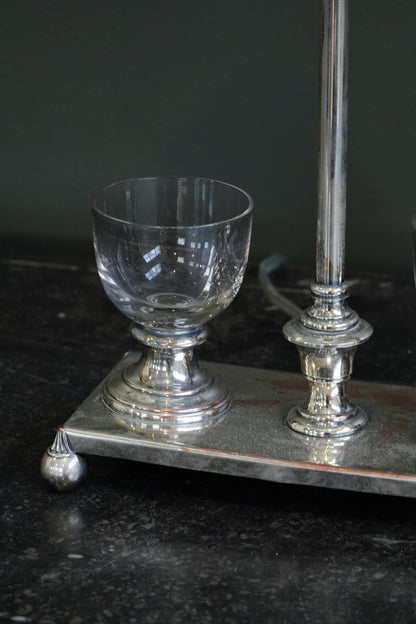 Antique English Silver Plate Inkstand Table Lamp