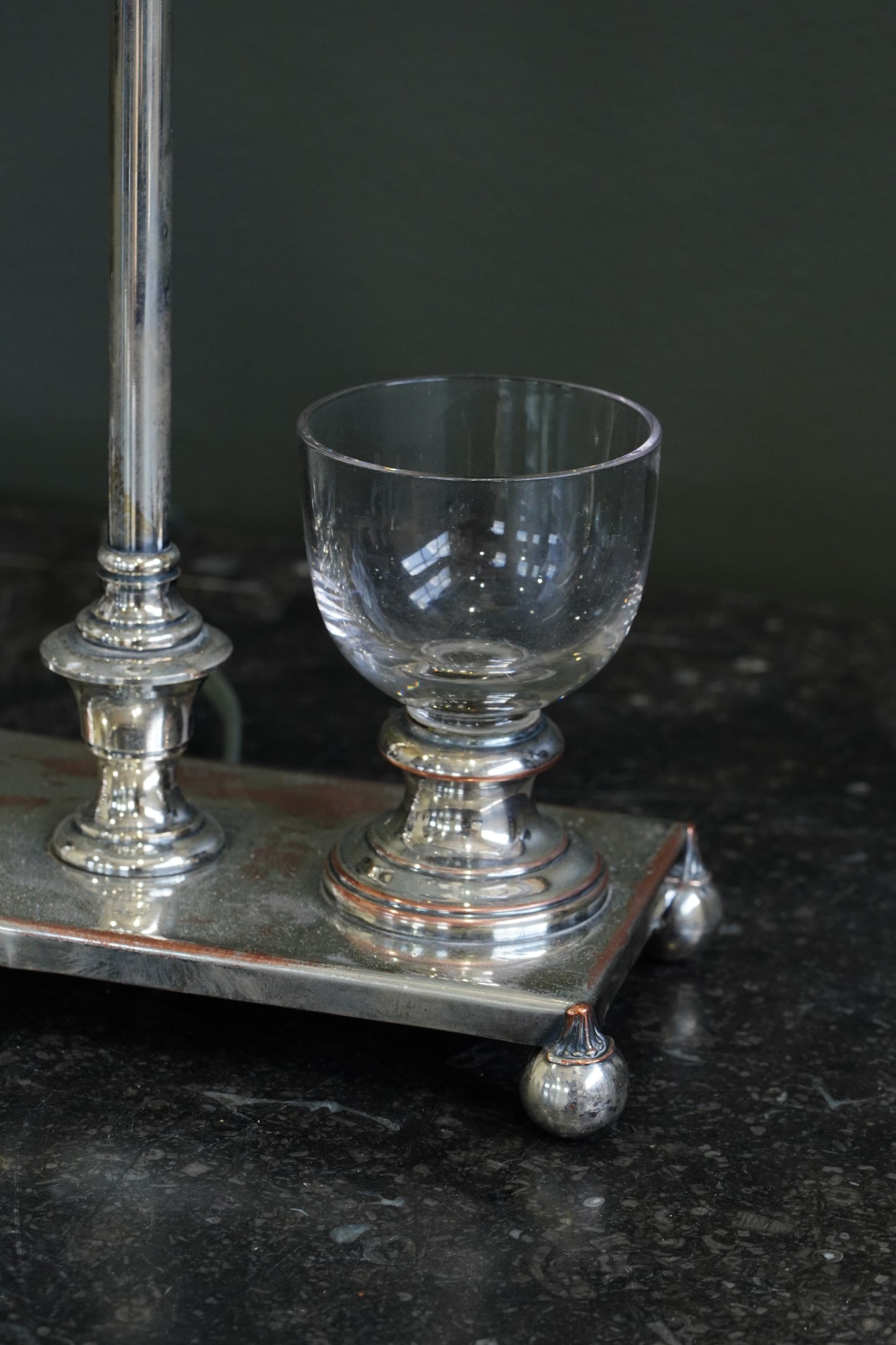 Antique English Silver Plate Inkstand Table Lamp