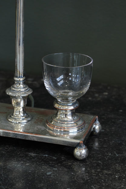 Antique English Silver Plate Inkstand Table Lamp
