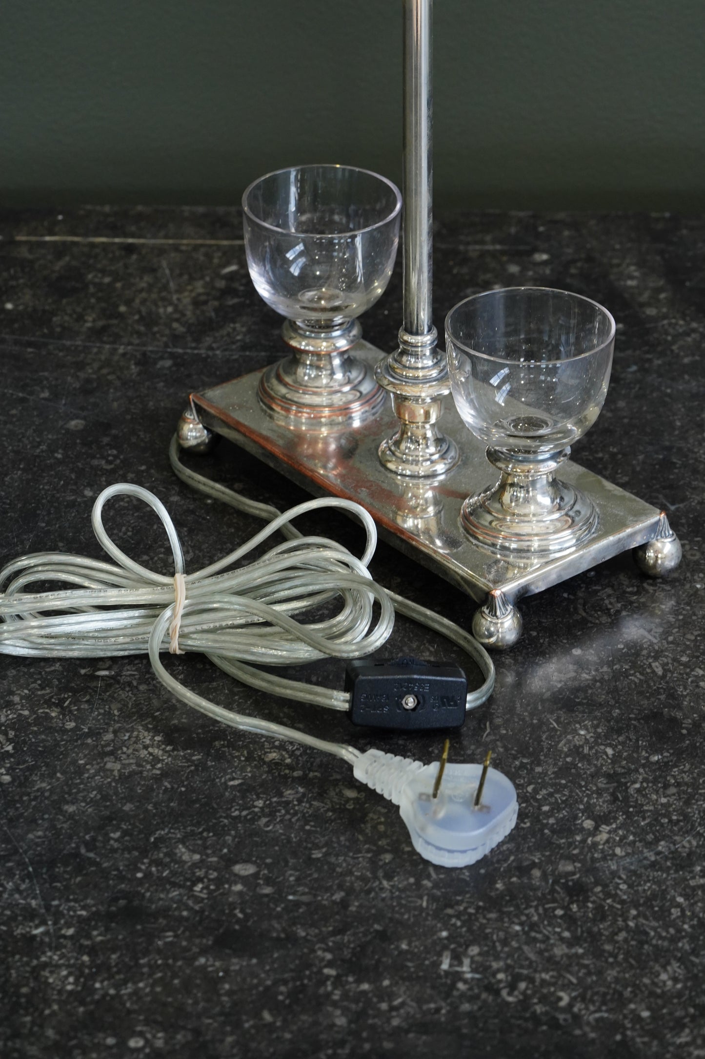 Antique English Silver Plate Inkstand Table Lamp