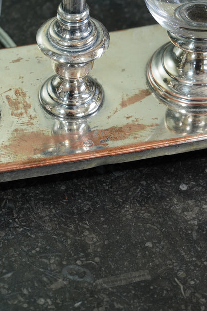 Antique English Silver Plate Inkstand Table Lamp