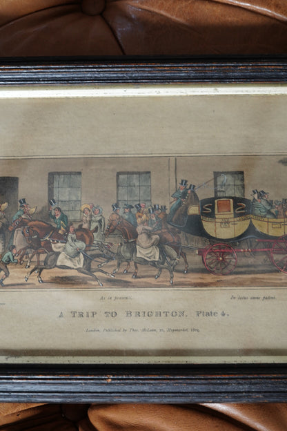 Antique English Coaching Prints, A Trip to Brighton, Set of Four Engravings
