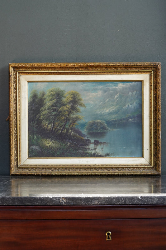 Antique Scottish Oil Painting Loch Katrine Scotland Signed J T Watts 1885