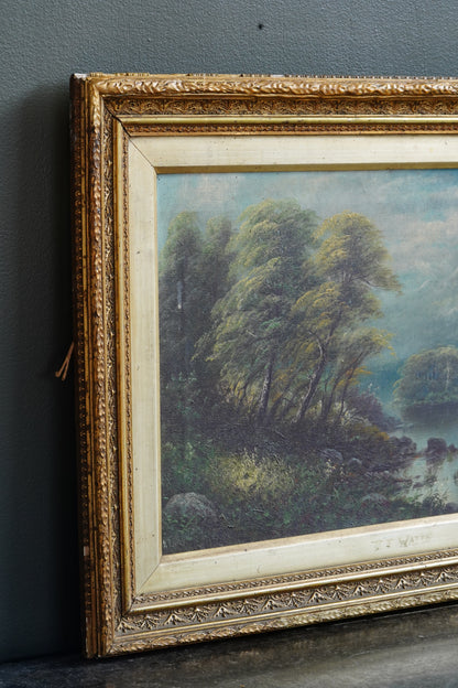 Antique Scottish Oil Painting Loch Katrine Scotland Signed J T Watts 1885