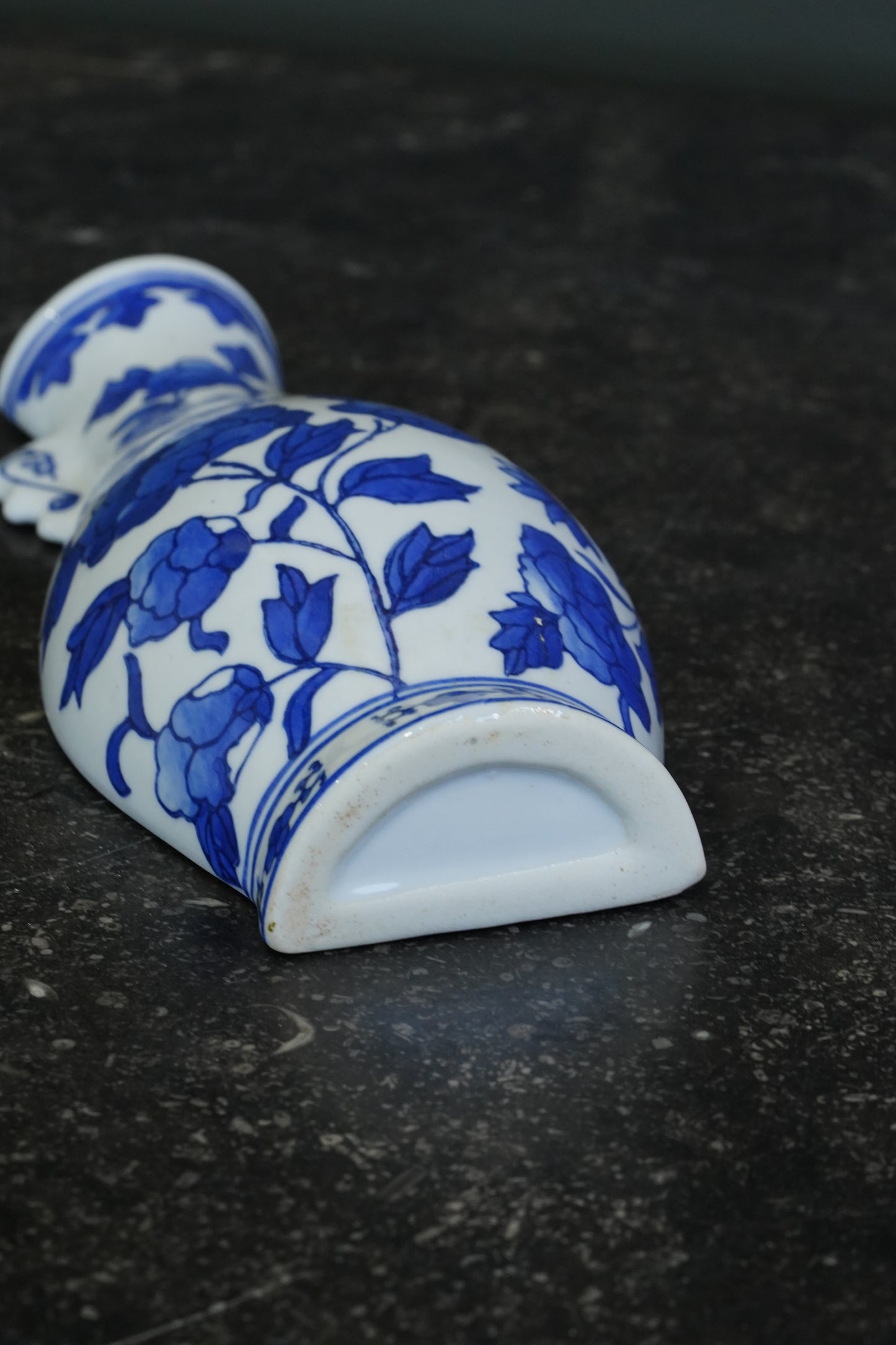 Vintage Blue and White Wall Pocket Vase, Chinoiserie Peony