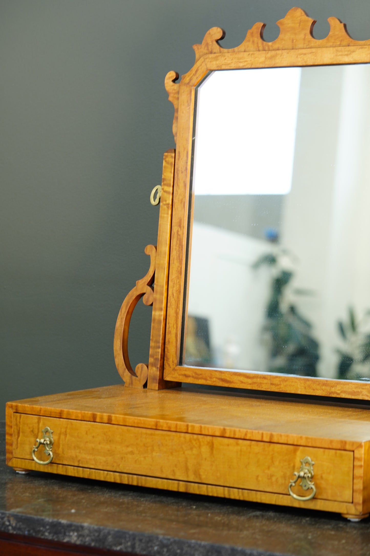 Vintage Birch Vanity Mirror with Drawer, Early 20th Century