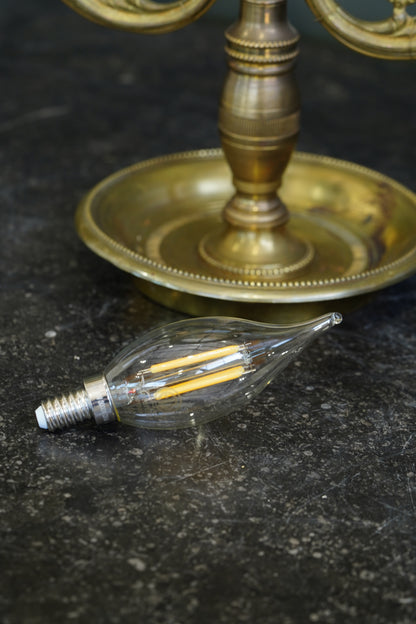 French Brass Bouillotte Lamp, Red Tole Shade