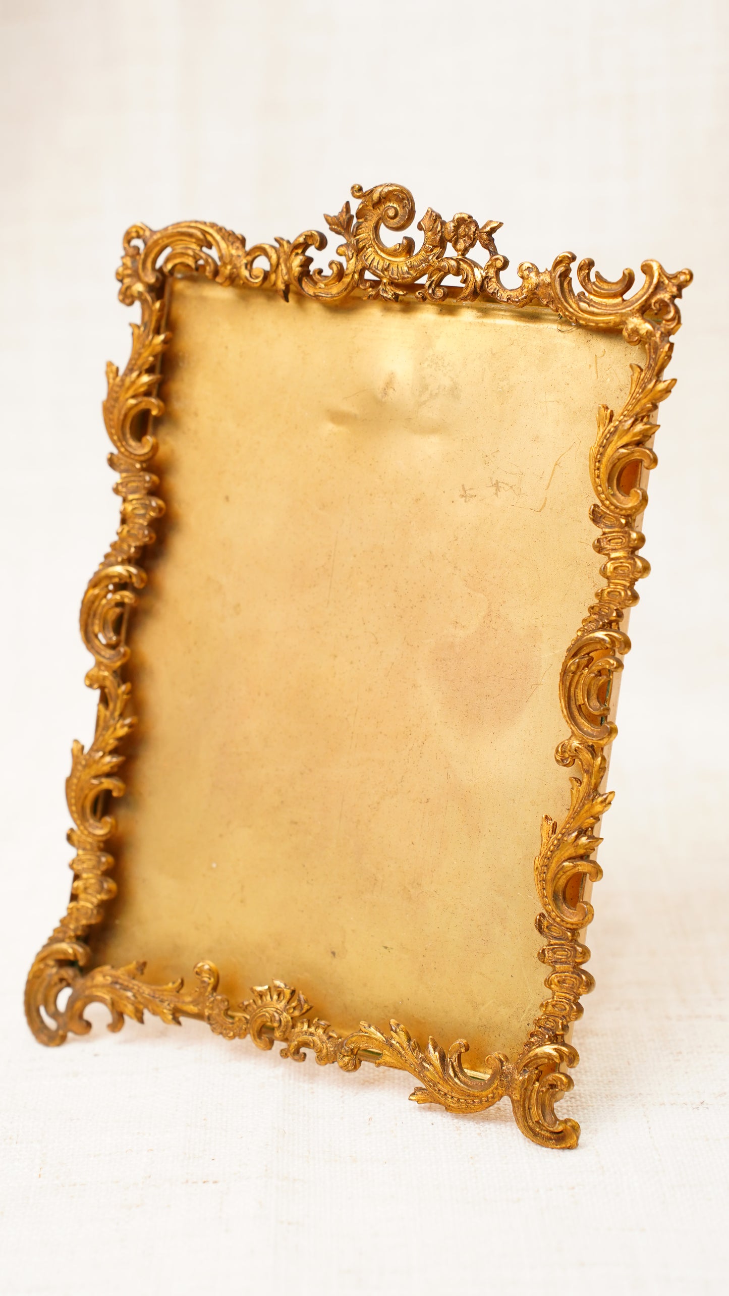 Antique English Gilt Brass Rococo Picture Frame, Ca. 1900