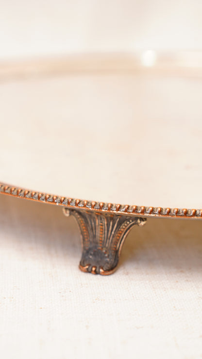 English Silver Plate Footed Tray on Copper, Edwardian Ca. 1910