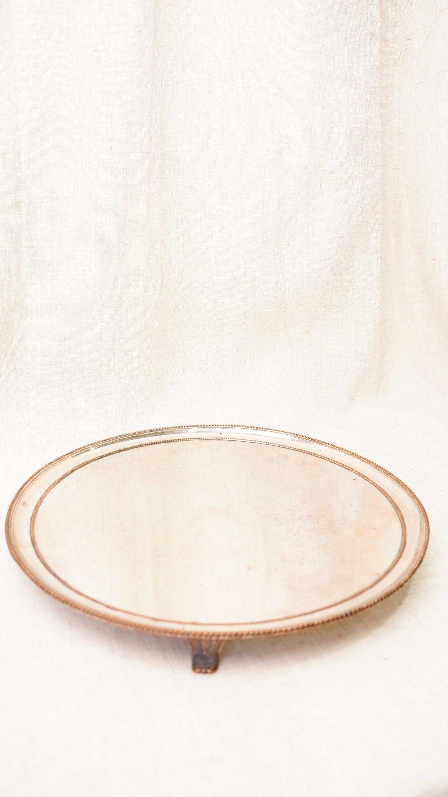 English Silver Plate Footed Tray on Copper, Edwardian Ca. 1910