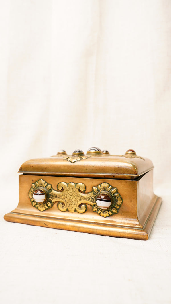 Victorian Gilt Brass Bézique Games Box with Agate Cabochons, Circa 1870 secondary view