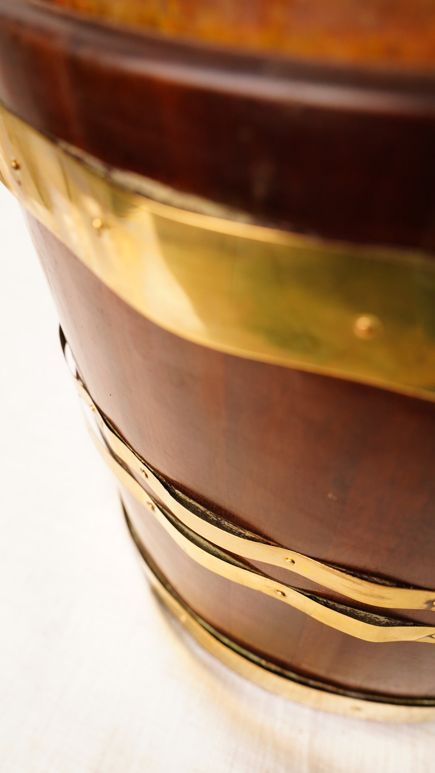 Antique English Mahogany Brass Bound Navette Peat Bucket