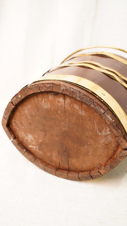 Antique English Mahogany Brass Bound Navette Peat Bucket