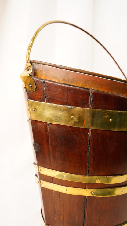 Antique English Mahogany Brass Bound Navette Peat Bucket