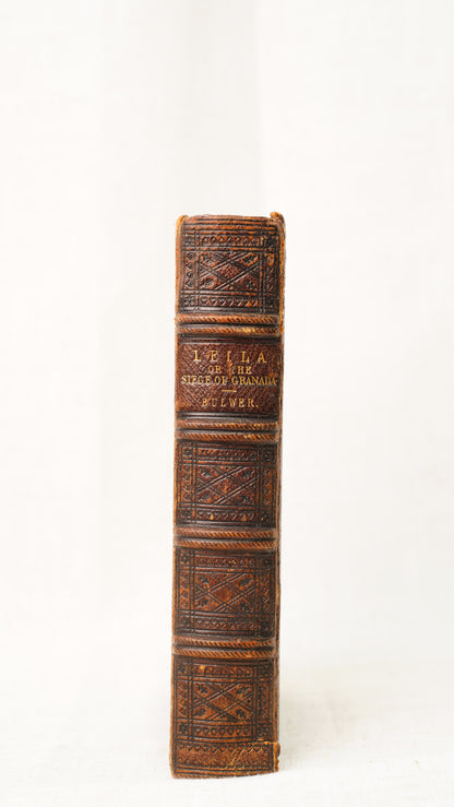 Leila Siege of Granada Bulwer 1850 Antique Leather Book, Gauffered Pages