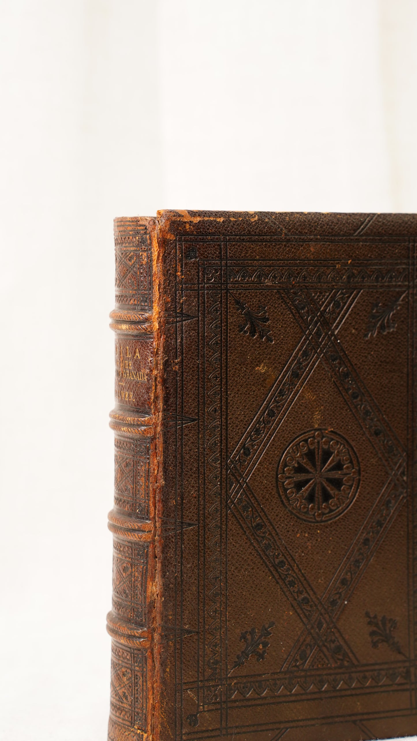 Leila Siege of Granada Bulwer 1850 Antique Leather Book, Gauffered Pages