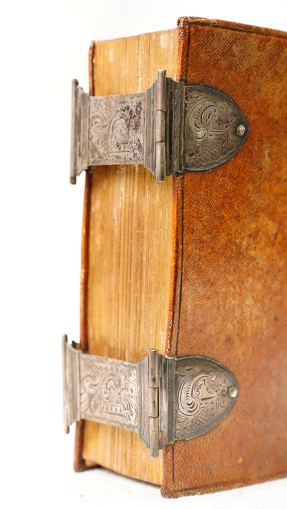 Antique Dutch New Testament 1851 Silver Clasps Leather Binding Book