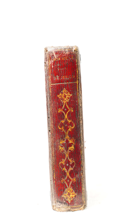 Antique Dutch Catholic Prayer Book Red Leather Metal Hardware Belgium 1840s