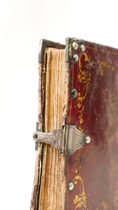 Antique Dutch Catholic Prayer Book Red Leather Metal Hardware Belgium 1840s