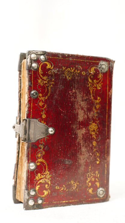 Antique Dutch Catholic Prayer Book Red Leather Metal Hardware Belgium 1840s