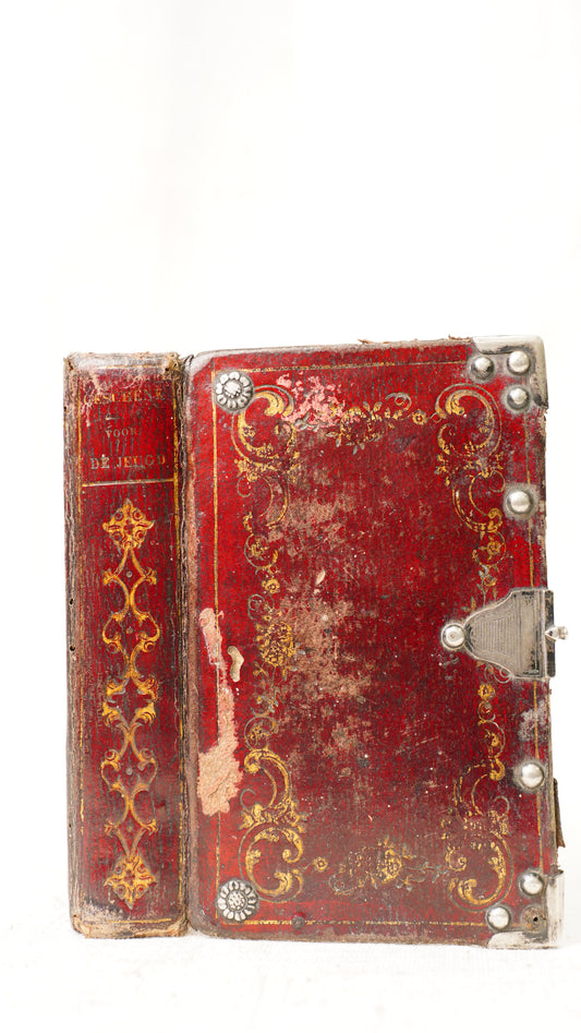 Antique Dutch Catholic Prayer Book Red Leather Metal Hardware Belgium 1840s