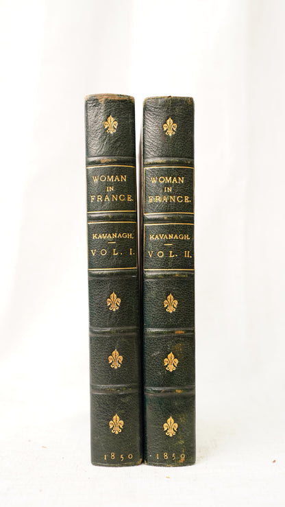 Julia Kavanagh Woman in France 1850 Antique Half-Leather Books Two Volumes