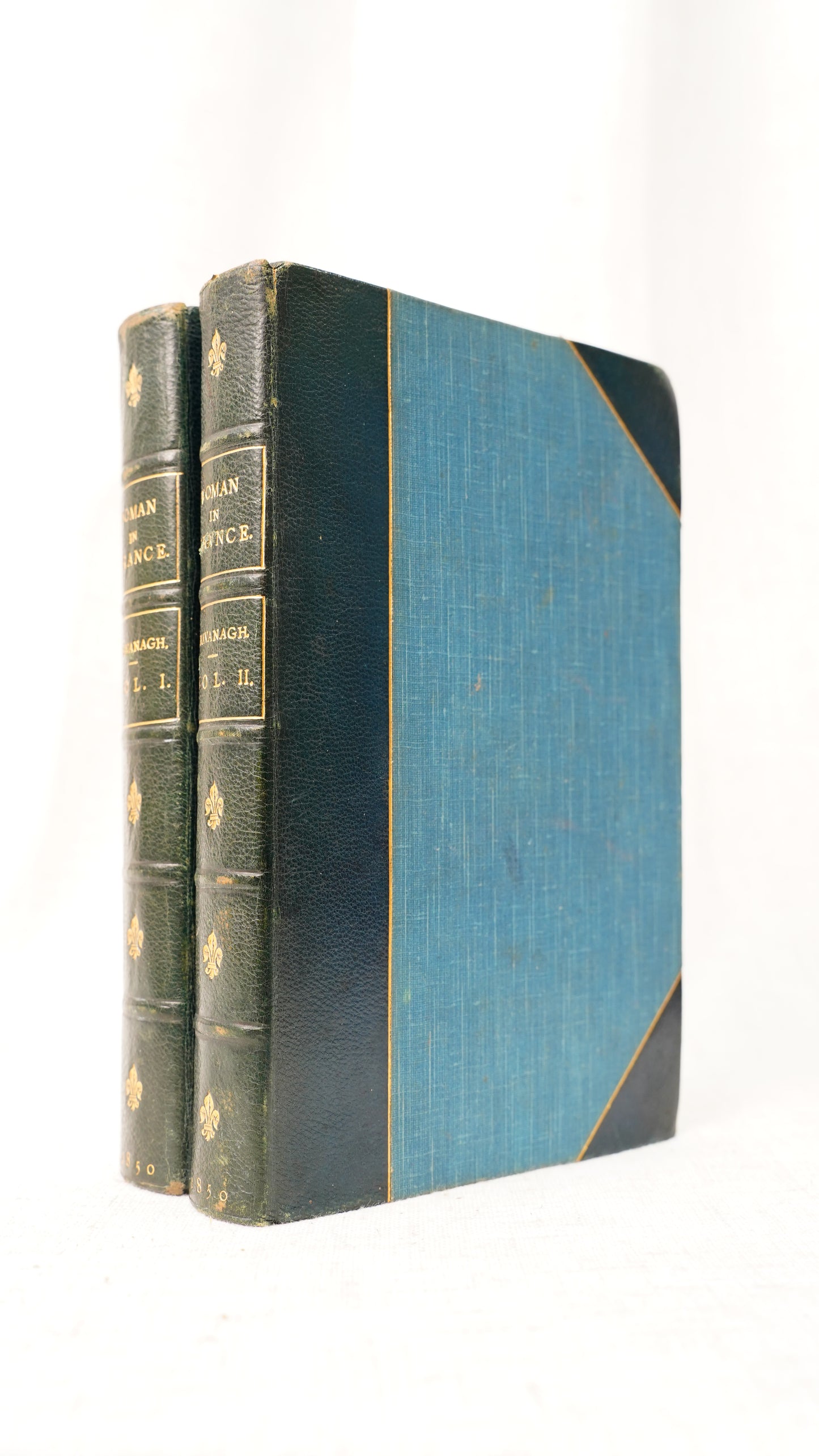 Julia Kavanagh Woman in France 1850 Antique Half-Leather Books Two Volumes