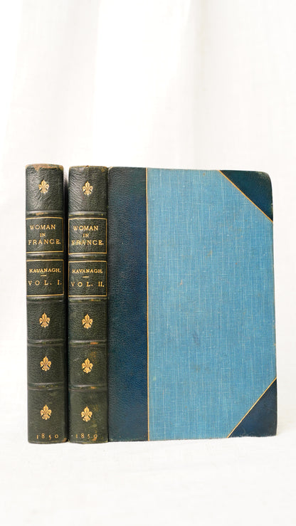 Julia Kavanagh Woman in France 1850 Antique Half-Leather Books Two Volumes