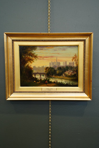 *RESERVED FOR SUZETTE* Antique Victorian Oil on Panel, Alnwick Castle, Attributed to John Barker