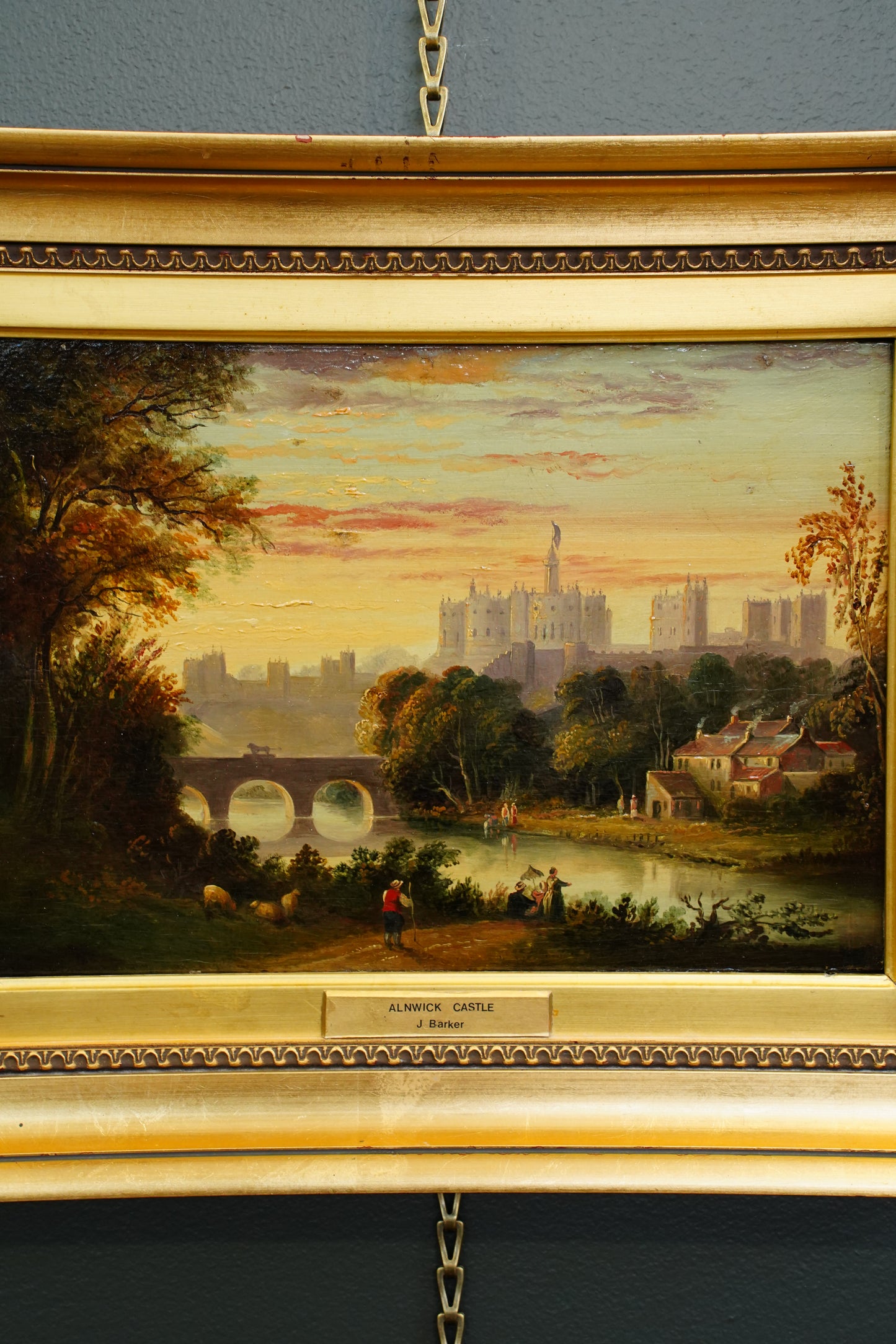 *RESERVED FOR SUZETTE* Antique Victorian Oil on Panel, Alnwick Castle, Attributed to John Barker