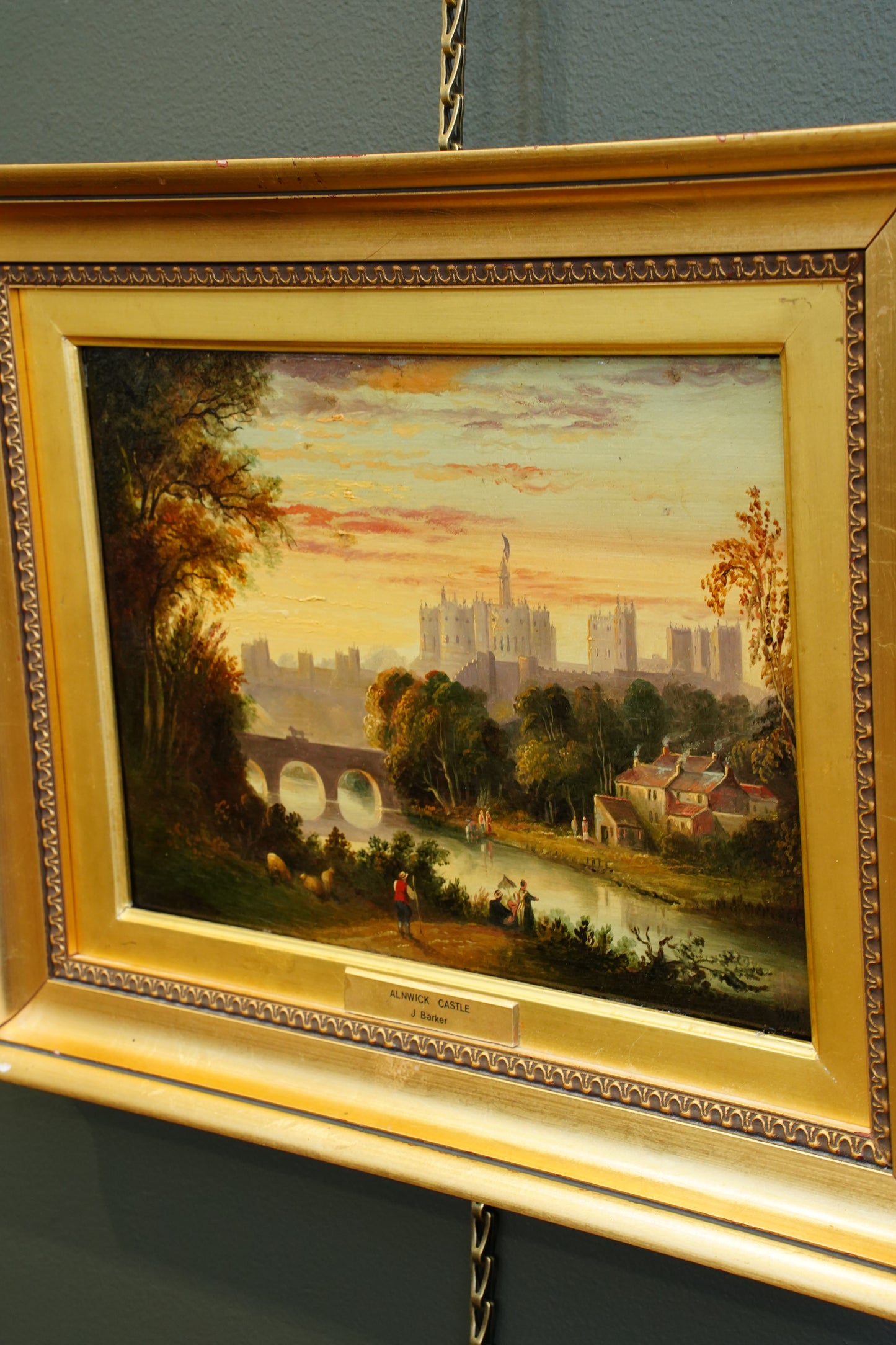 *RESERVED FOR SUZETTE* Antique Victorian Oil on Panel, Alnwick Castle, Attributed to John Barker