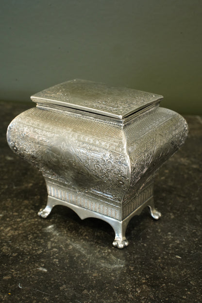 Victorian Britannia Metal Tea Caddy, Bombe Form