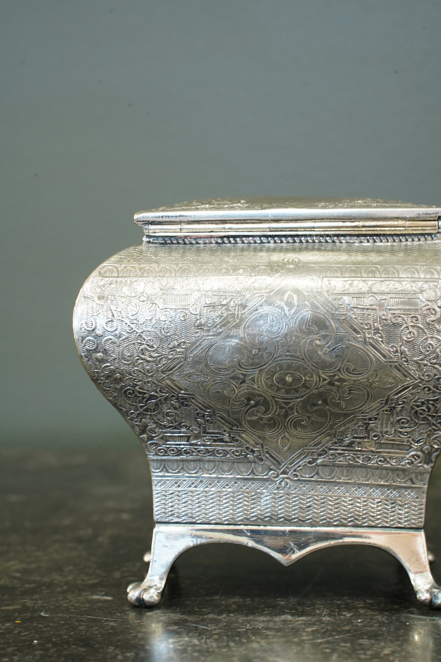 Victorian Britannia Metal Tea Caddy, Bombe Form