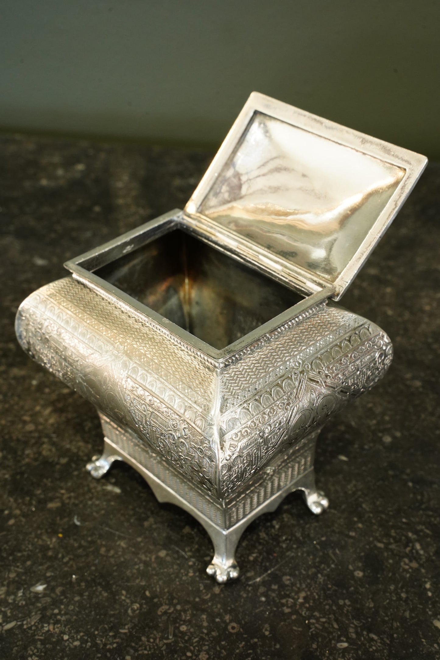 Victorian Britannia Metal Tea Caddy, Bombe Form