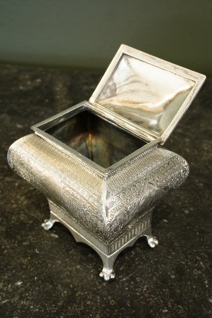 Victorian Britannia Metal Tea Caddy, Bombe Form