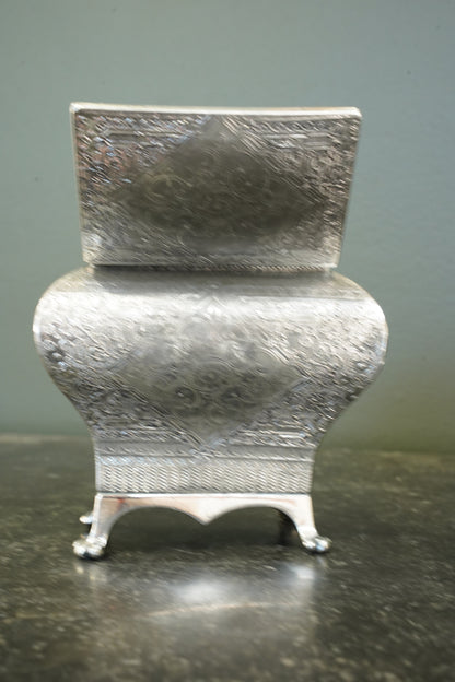 Victorian Britannia Metal Tea Caddy, Bombe Form