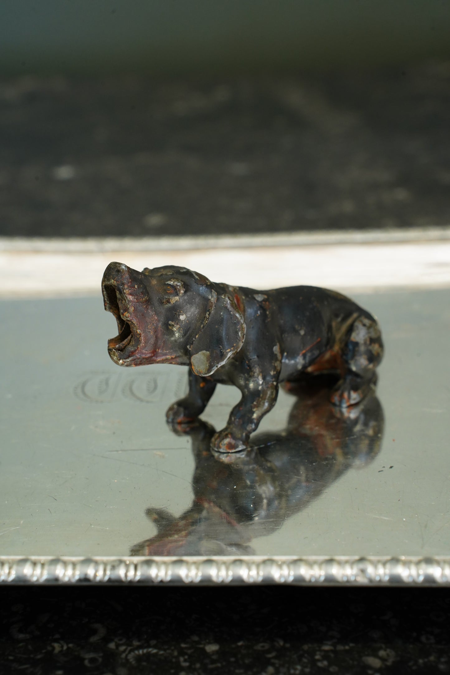 *RESERVED* Antique Bronze Hound Scissor Holder with Scissors, Ca. 1900